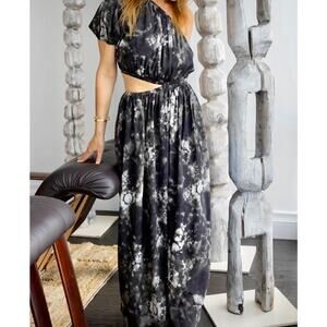 Anthropologie The Westside Silk One Shoulder Maxi Dress Tie Dye Cutout M